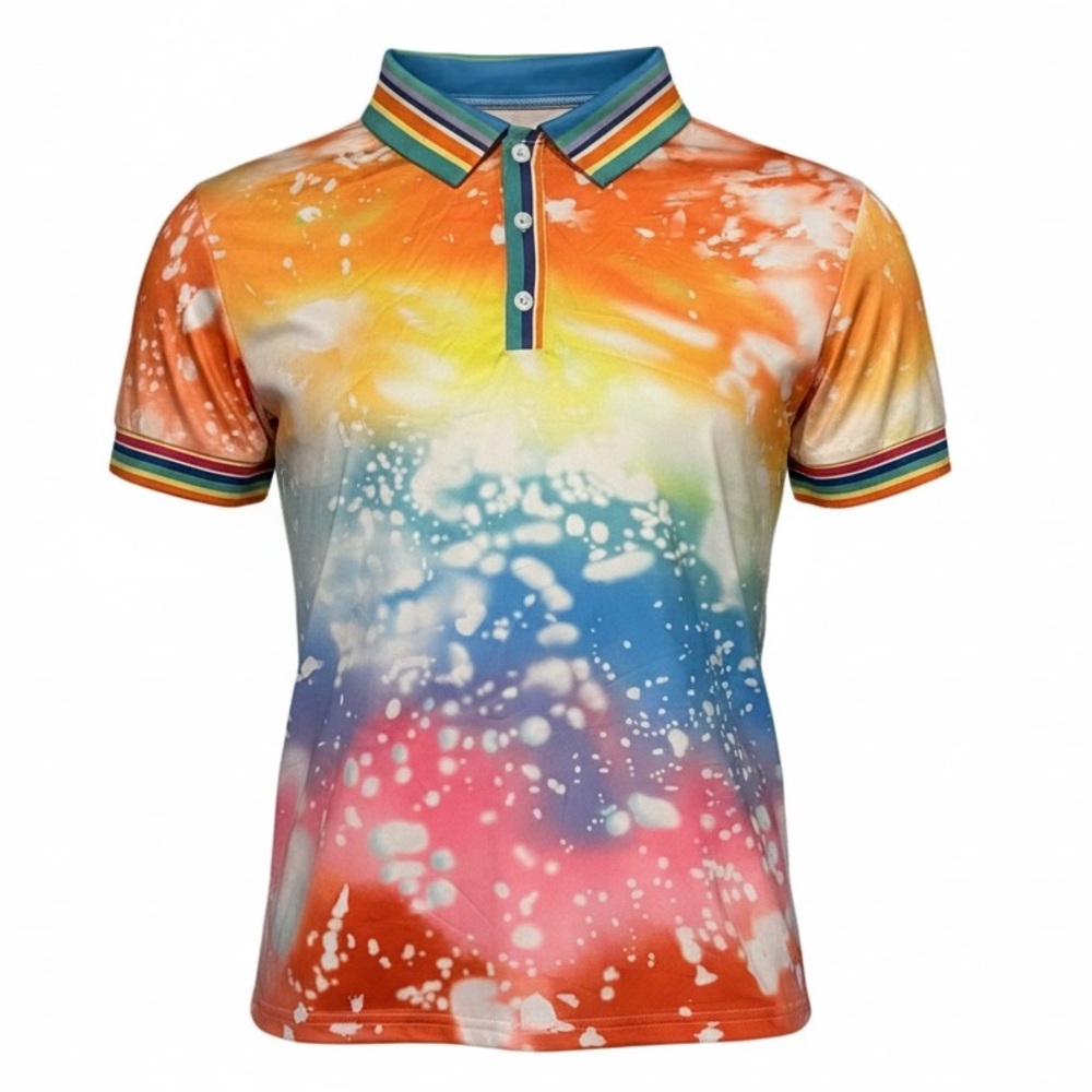 Rainbow Tie-Dye Performance Polo in Multicolor Size XL
